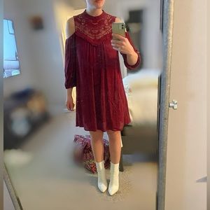 As U Wish - Red Boho Dress - Cut Out Shoulders - size Medium - Flowy